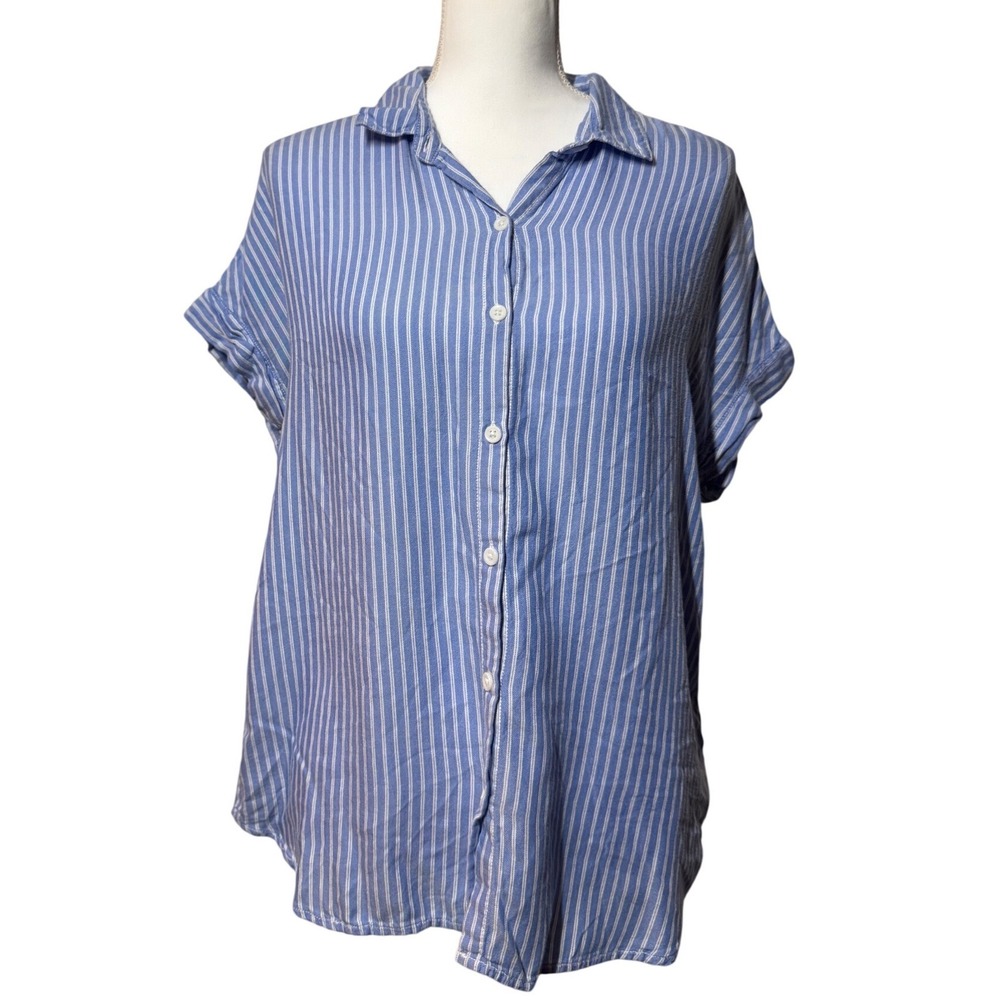Beachlunchlounge Striped Button Down Shirt S Blue White Excellent Short Sleeve